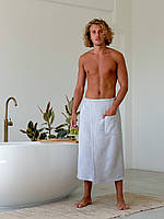 Банное вафельное полотенце светло серое мужской килт для бани на липучке из вафельной ткани