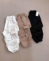 Тканевые женские штаны карго с карманами (черные, молочные, темный беж) 42-46 универсальный
