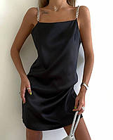 Маленькое женское шелковое черное платье на бретелях-цепочках (42-44 и 44-46 размеры)