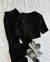 Женский костюм штаны кюлоты + топ (черный, серый, белый, хаки, шоколадный) весенний Черный