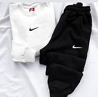 Женский весенний костюм свитшот кофта + штаны джоггеры спортивный черный белый оверсайз