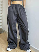 Оверсайз женские штаны карго на затяжках из плащевки (черные, графит, голубые) 42-46 размер Графит