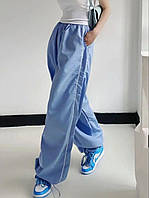 Оверсайз женские штаны карго на затяжках из плащевки (черные, графит, голубые) 42-46 размер Голубой