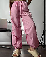 Женские штаны карго на затяжках с карманами из плащевки (в множестве расцветок) 42-46 универсальный Розовый
