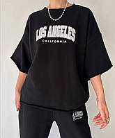 Летний женский оверсайз костюм Los Angeles футболка + штаны / джоггеры (черный, графит, мокко)
