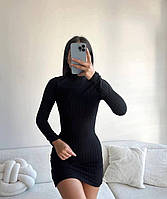Силуэтное ангоровое женское базовое платье мини с разрезом (черное, бежевое, меланж)