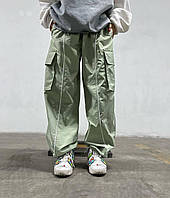 Женские широкие штаны карго на затяжках с карманами из плащевки (черные, оливковые, голубые) 42-46 размеры
