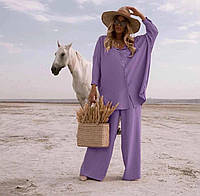 Повседневный женский костюм двойка рубашка + свободные штаны (в расцветках) 42-46, 48-52, 54-58 размеры