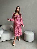 Летнее длинное женское платье в цветочек со шнуровкой на спине (красное, голубое, пудра, оливка, леопард)