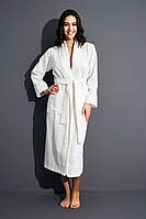 Вафельный женский халат с шалевым воротом кремового цвета натуральный премиум качество Nusa NS-4270 Турция