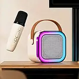 Дитяча Бездротова Караоке Система Портативна Блютуз Колонка К12 з LED Підсвічуванням + Мікрофон Бєжева, фото 4