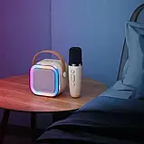 Дитяча Бездротова Караоке Система Портативна Блютуз Колонка К12 з LED Підсвічуванням + Мікрофон Бєжева, фото 3