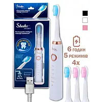 Электрическая зубная щетка Shuke SK601 аккумуляторная щетка для зубов с 4 насадками Белая