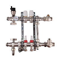 Коллектор для теплого пола на 10 выходов нержавейка SD Forte с термостатическими клапанами и расходомерами