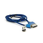 Магнітний кабель Ninja USB 2.0 / Micro, 1m, 2А, індикатор заряду, тканинна оплетка, броньований, знімач, Blue,