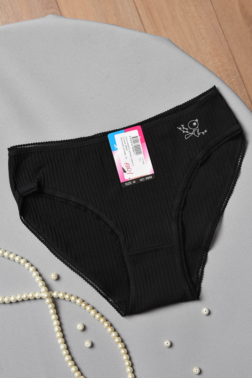 Труси жіночі у рубчик чорного кольору р.M 177943M, фото 1