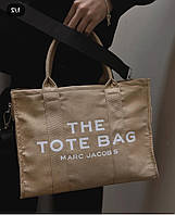 Marc Jacobs the tote bag бежева текстильна жіноча сумка з принтом.