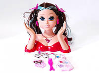 Голова ляльки манекен для зачісок і макіяжу з аксесуарами Belle ігровий набір з лялькою в червоному одязі.