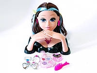 Голова ляльки манекен для зачісок і макіяжу з аксесуарами Belle ігровий набір з лялькою в чорному одязі.