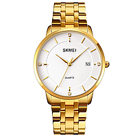 Мужские классические часы на браслете Skmei 1801S (Золотые), стильные статусные мужские наручные часы