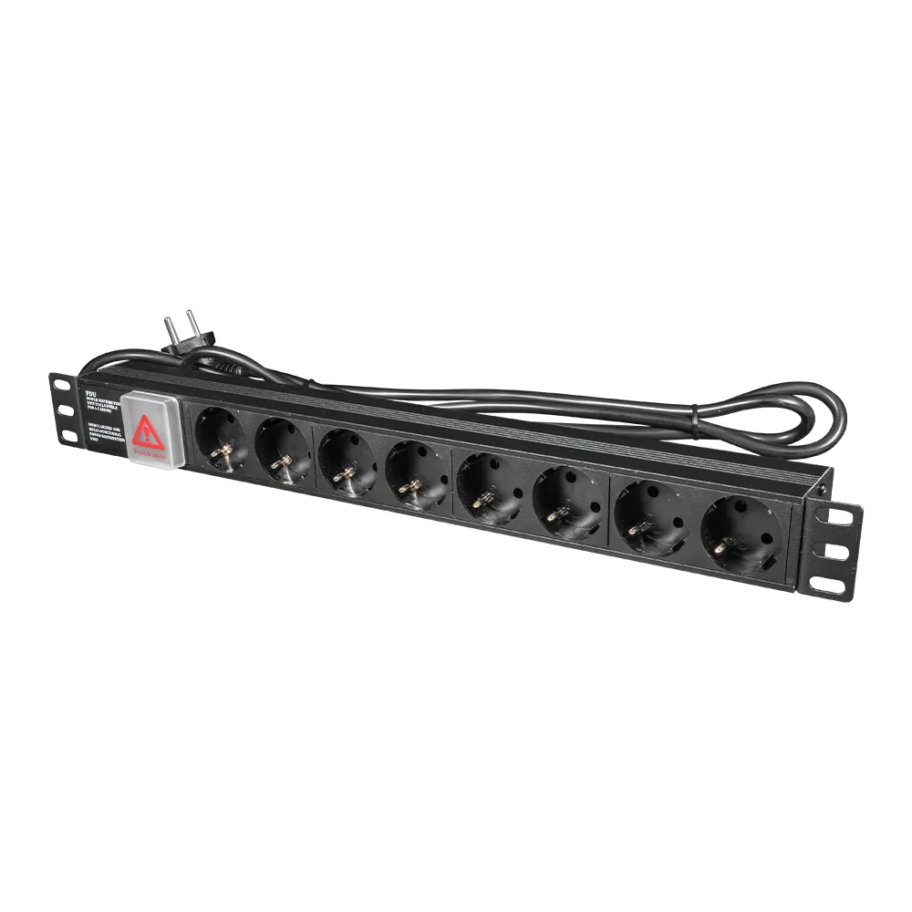 Блок розеток E-NET PDU/8M-16А Black на 8 розеток Schuko, з вимикачем (25-00065)
