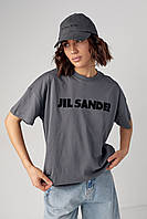 Трикотажна футболка з написом Jil Sander — темно-сірий колір, L (є розміри)