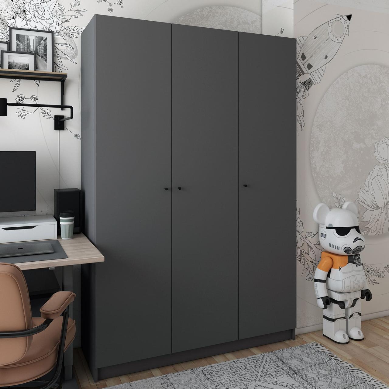 Шафа для одягу "Promo" 135х48х204 см. 3 ДСП, Графіт, фото 1