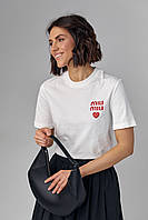Трикотажная женская футболка с надписью Miu Miu - молочный цвет, L (есть размеры)