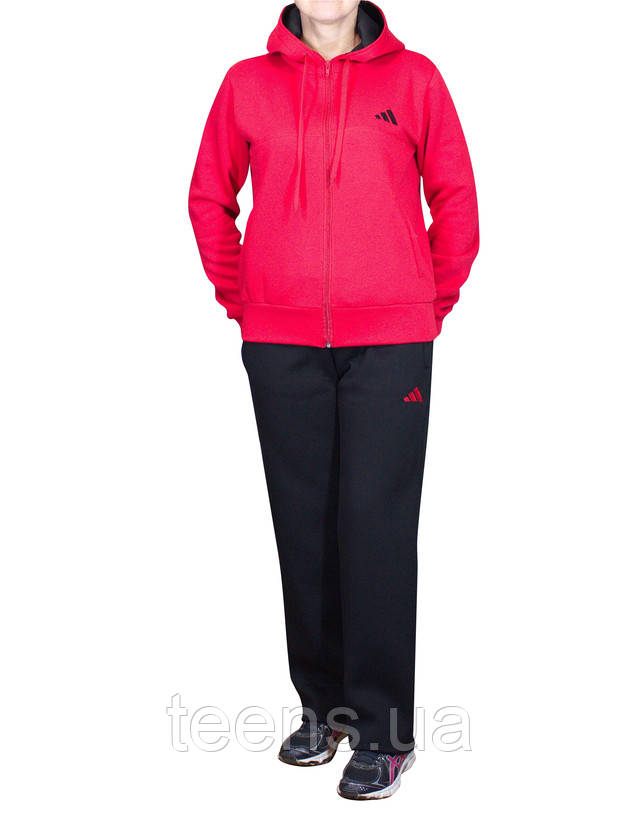 Теплый спортивный костюм батал с красной толстовкой и черными брюками - фото teens.ua