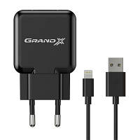 Зарядное устройство Grand-X 1*USB, 2,1A, Black, + cable USB -> Lightning, Cu, 2.1А, 1m (CH03LTB) o