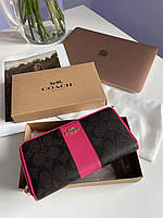 Coach Round Fastener Long Wallet Signature Brown/Pink женские сумочки и клатчи хорошее качество