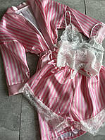 Рожевий комплект ( топ, шорти, халат) женские сумочки и клатчи хорошее качество