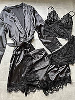 Чорний комплект (топ, трусики, шорти, халат) XS женские сумочки и клатчи хорошее качество