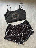 Чорний комплект з місяцем (топ, шорти) женские сумочки и клатчи хорошее качество