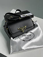 Prada Leather Shoulder Bag Black/Gold 20 х 12 х 5 см женские сумочки и клатчи хорошее качество
