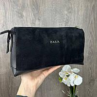 Замшевая женская мини сумка клатч стиль Зара черная, сумочка на плечо Zara хорошее качество