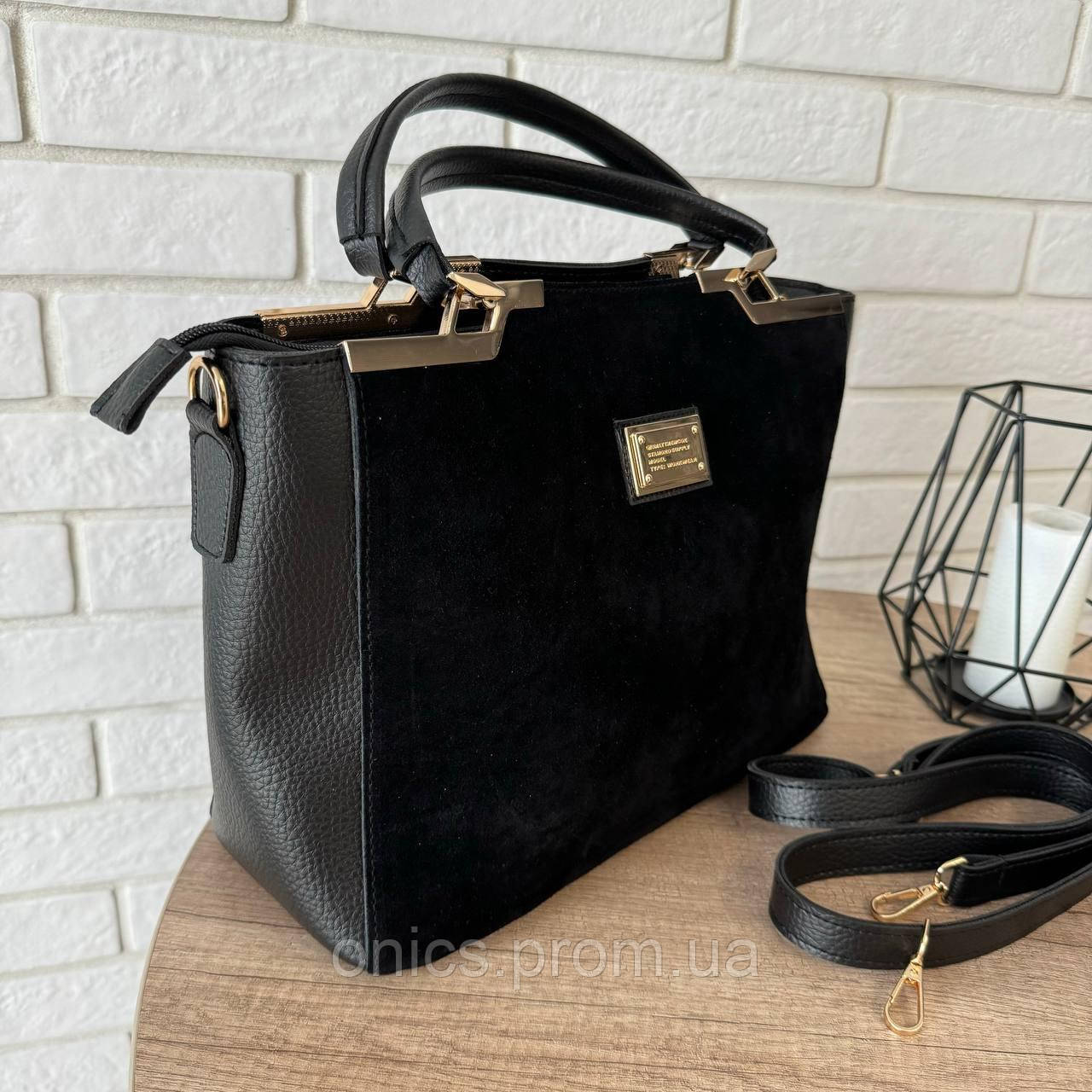Большая женская замшевая сумка черная, сумка на плечо замша классическая хорошее качество - фото 5 - id-p2191802227