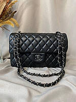 Chanel Black Silver 25x16x8 женские сумочки и клатчи хорошее качество