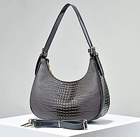 Женская лаковая сумка слинг, Бананка сумка для девушки, мини сумочка багет под рептилию Серый хорошее качество
