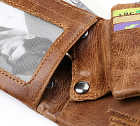 Мужской кожаный кошелек портмоне коричневый натуральная кожа Светло-коричневый хорошее качество