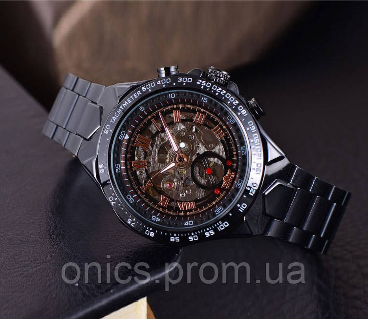 Мужские механические часы Winner Skeleton Черный хорошее качество - фото 1 - id-p2191802447