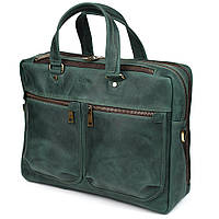 Мужская кожаная деловая сумка зеленая RE-4664-4lx TARWA на два отделения 15" хорошее качество