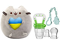 Мягкая игрушка Pusheen cat с сердцем Ниблер силиконовый с насадками и цепочкой держателем Зеленый S&T