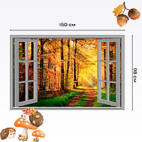 Інтер'єрна наліпка на стіну "Осінній ліс, вид з вікна" самоклейка 150*98 см