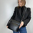 Містка шкіряна сумка на три відділення С02-ШК-843 Чорна, фото 3
