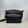 Містка шкіряна сумка на три відділення С02-ШК-843 Чорна, фото 5
