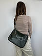 Шкіряна сумка квадратної форми на широкому ремені С37-КТ-4277 Зелена, фото 5