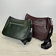 Шкіряна сумка квадратної форми на широкому ремені С37-КТ-4277 Зелена, фото 6