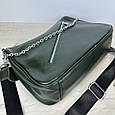 Шкіряна сумка квадратної форми на широкому ремені С37-КТ-4277 Зелена, фото 7