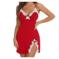 Сексуальная красная ночная рубашка, мини-платье для сна с V-образным вырезом